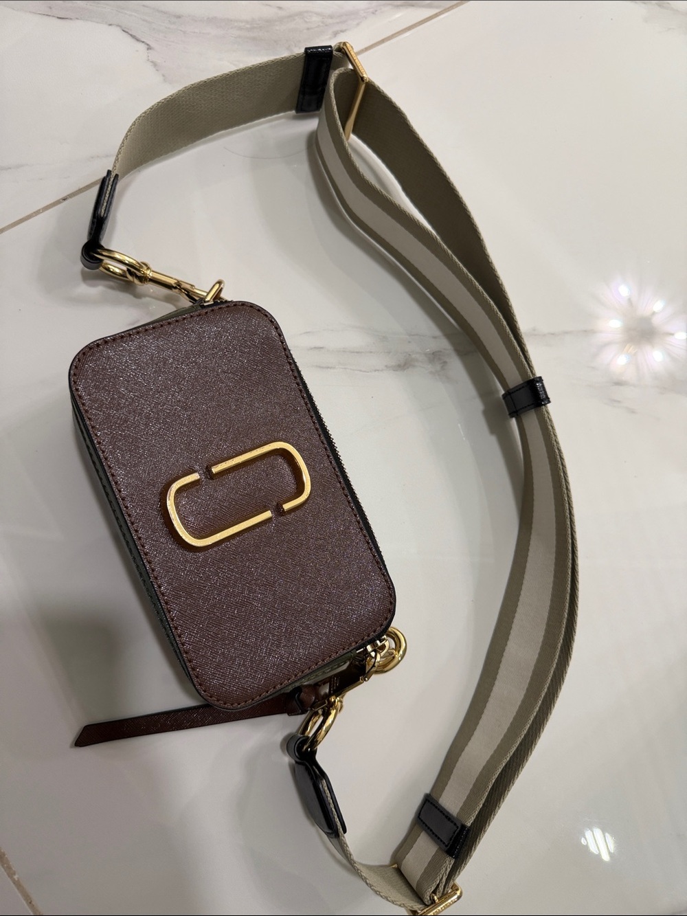 Marley Jacob’s Classic Brown Crossbody Camera Bag with Gold Hardware